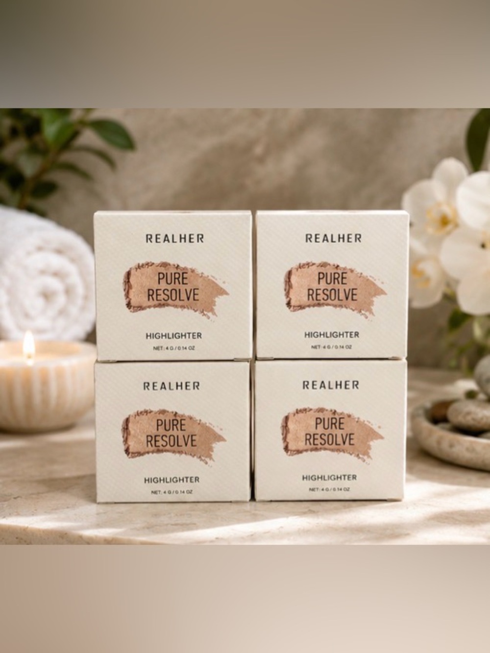 (Set of 4) RealHer Pure Resolve Highlighter - Champaign Rose Beige Glow- Sealed